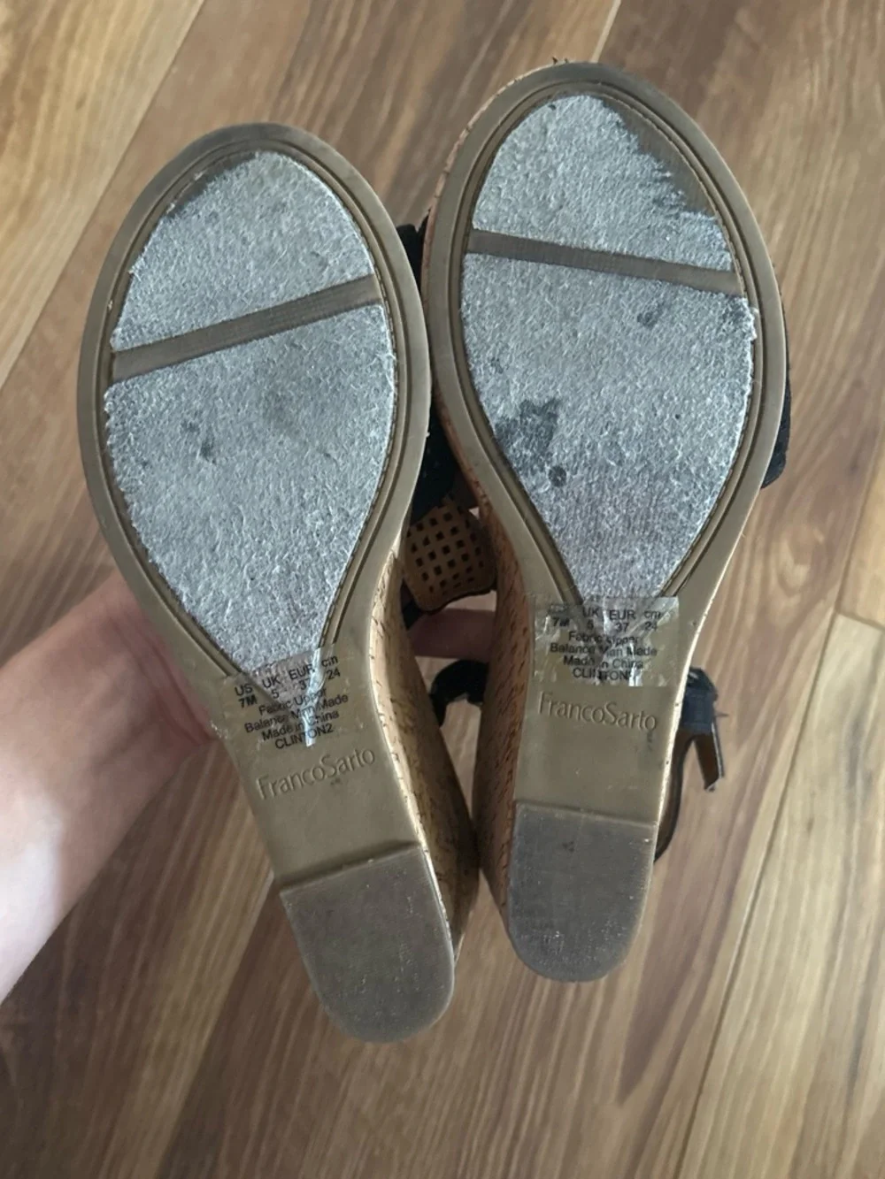 Franco Sarto Black Cork Wedge Sandals